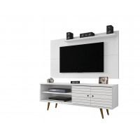 Manhattan Comfort 221-201AMC6 Liberty 62.99 Mid-Century Modern TV Stand and Panel with Solid Wood Legs in White